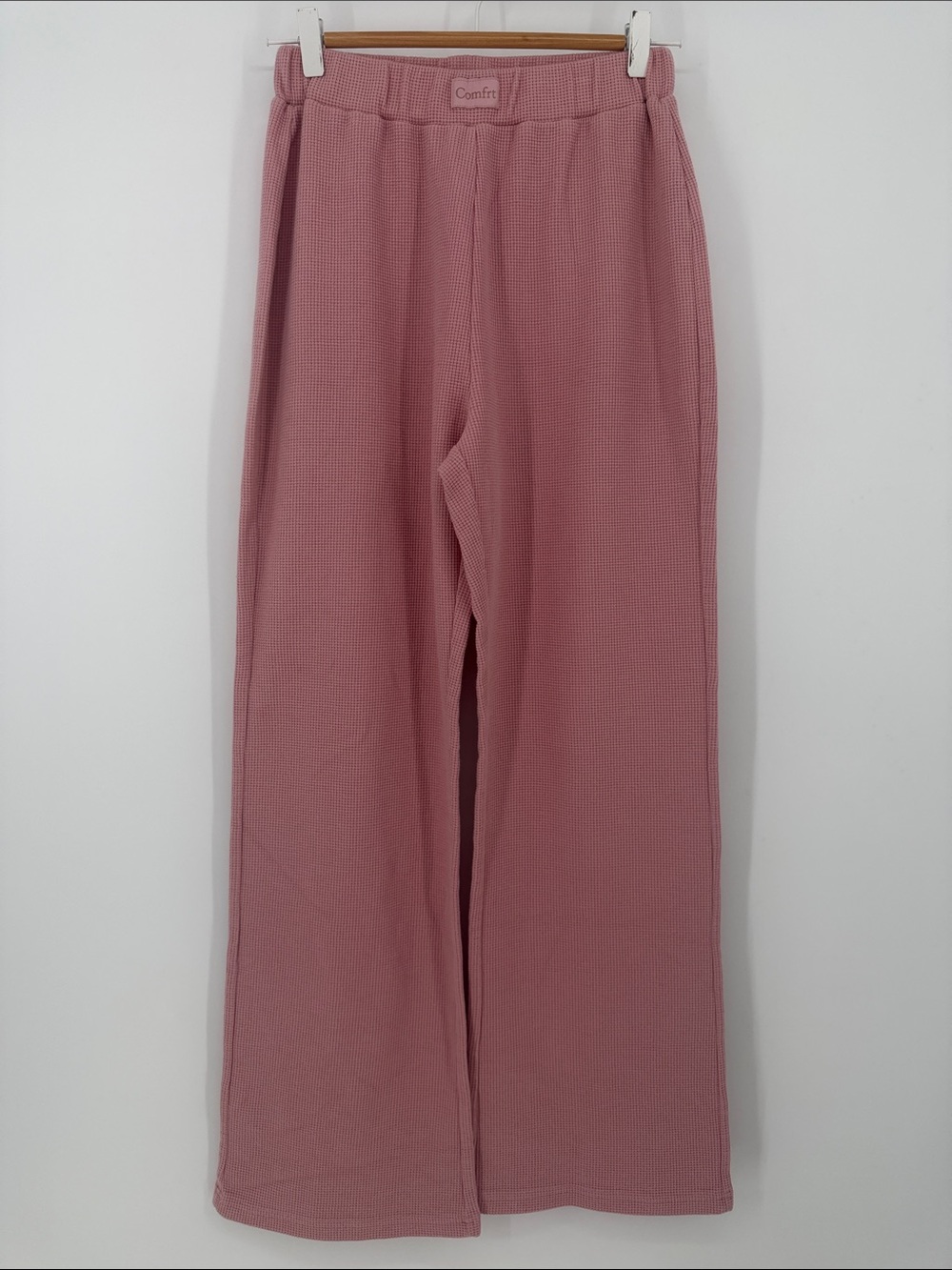 Comfrt Pink Waffle Knit Wide Leg Lounge Pants Medium Cozy Athleisure